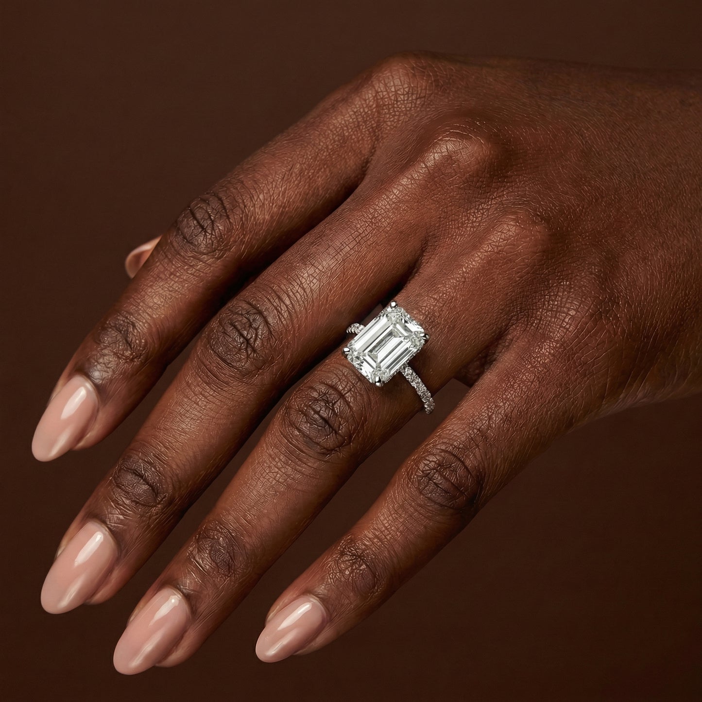 3.30ct Emerald Cut Hidden Halo & Diamond Shoulder Engagement Ring - D/E, VVS/VS - IGI - 18ct White Gold