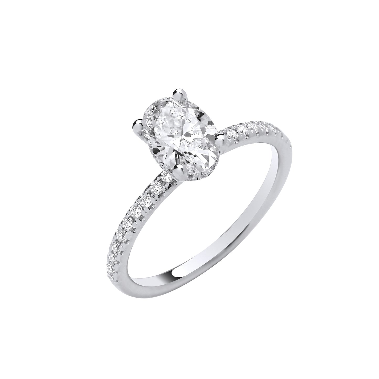 1.21ct Oval Cut Hidden Halo & Diamond Shoulder Engagement Ring - D/E, VVS/VS - IGI - 18ct White Gold