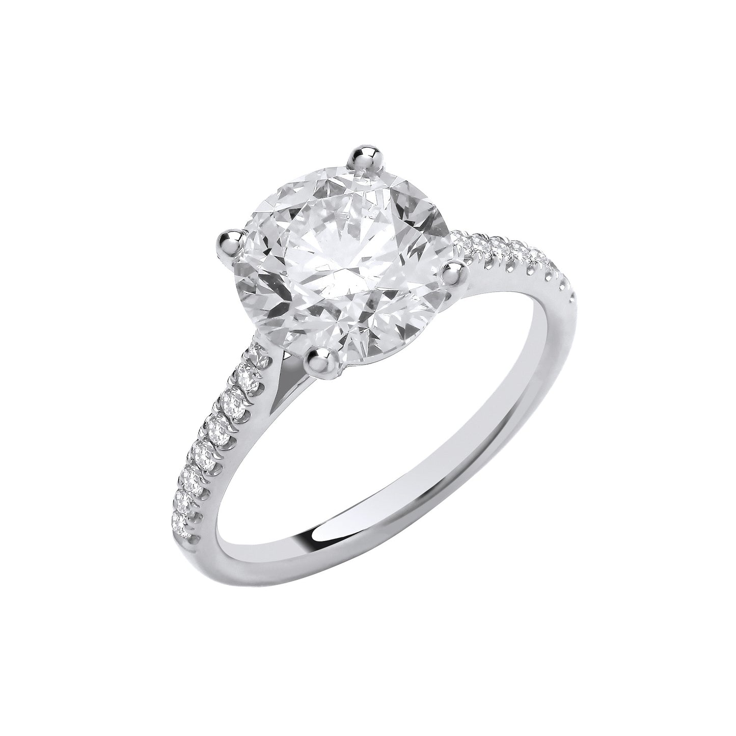2.17ct Round Brilliant Cut Diamond Shoulder Engagement Ring - D/E, VVS/VS - IGI - 18ct White Gold