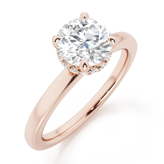 Classic Round Cut Hidden Halo Engagement Ring - 2ct+, E/F, VVS - 18ct Rose Gold