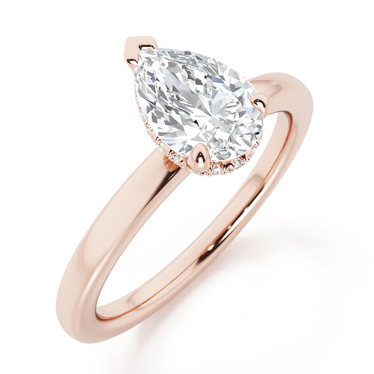 Pear Cut Hidden Halo Engagement Ring - 2ct+, E/F, VVS - 18ct Rose Gold