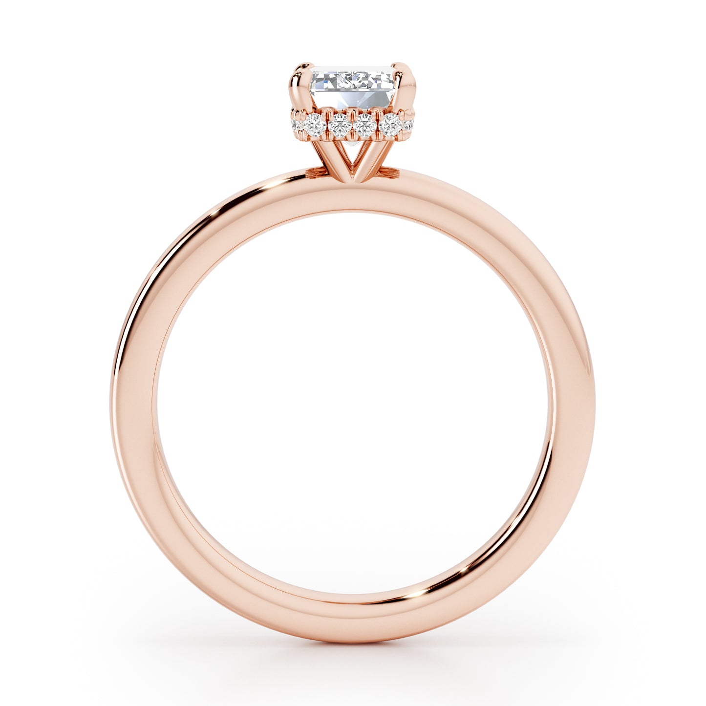 Emerald Cut Hidden Halo Engagement Ring - 2ct+, E/F, VVS - 18ct Rose Gold
