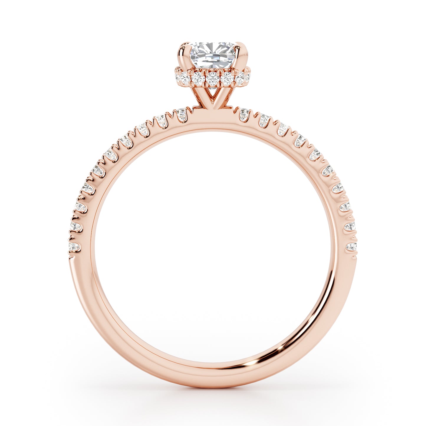 Cushion Cut Hidden Halo with Diamond Shoulders Engagement Ring - 2ct+, E/F, VVS - 18ct Rose Gold