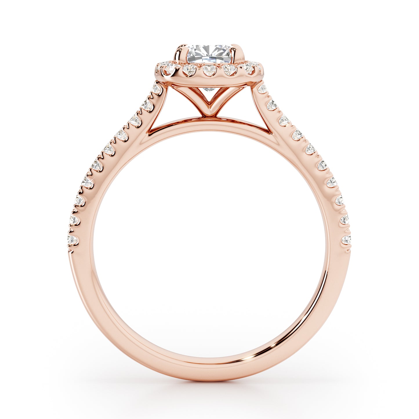 Cushion Cut Halo Engagement Ring with Diamond Shoulders - 2ct+, E/F, VVS - 18ct Rose Gold