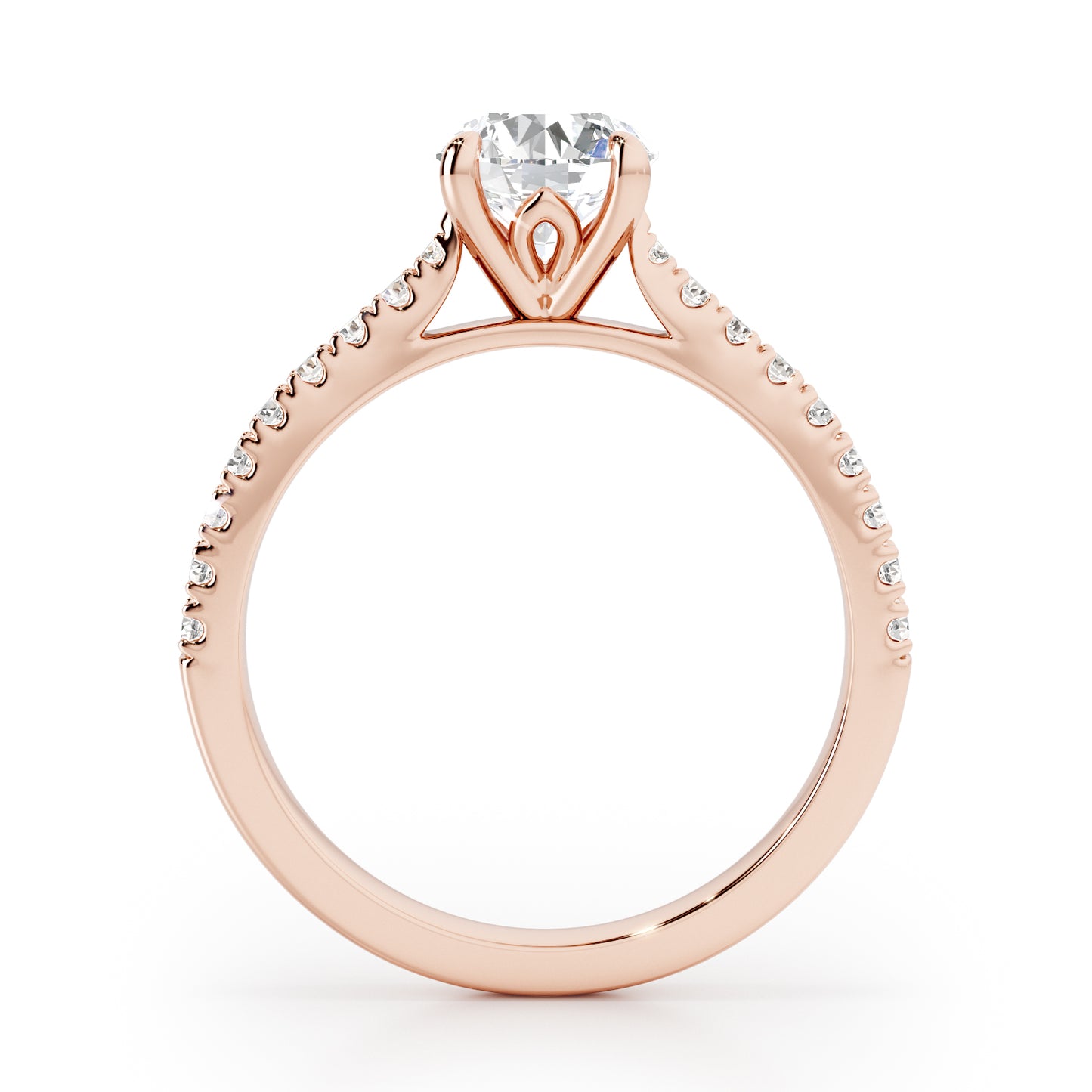 Classic Round Briliant Cut with Diamond Shoulders Engagement Ring - 2ct+, E/F, VVS - 18ct Rose Gold