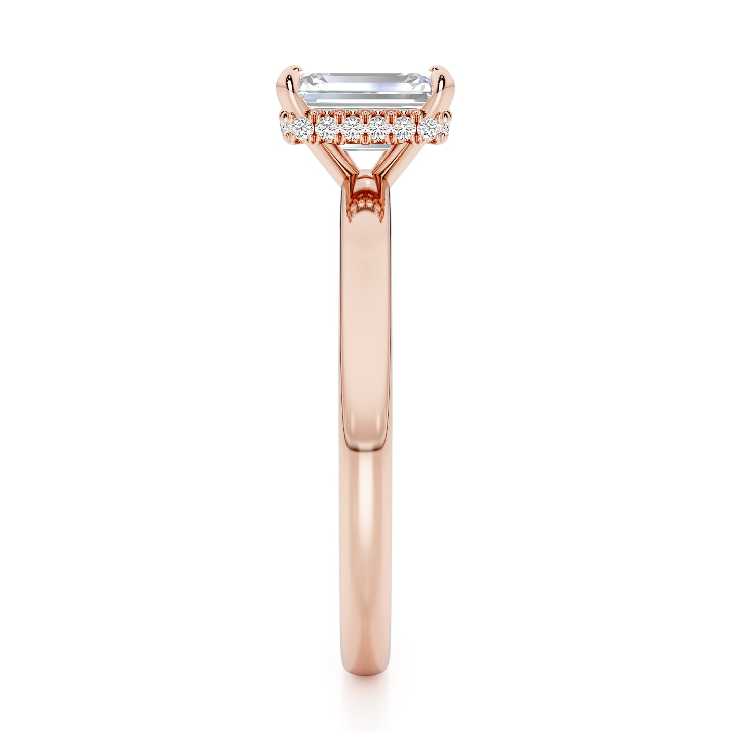 Emerald Cut Hidden Halo Engagement Ring - 2ct+, E/F, VVS - 18ct Rose Gold