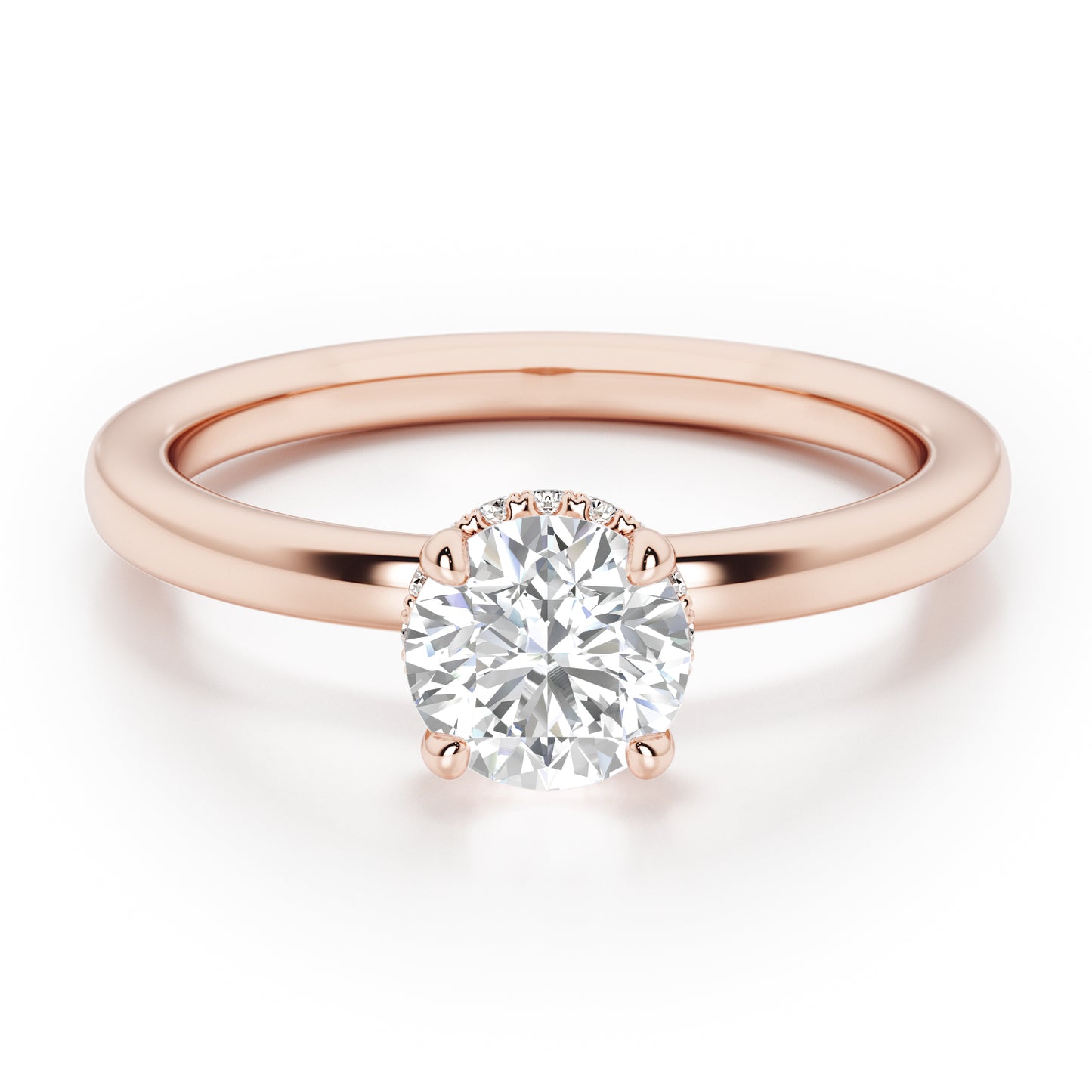 Classic Round Cut Hidden Halo Engagement Ring - 2ct+, E/F, VVS - 18ct Rose Gold