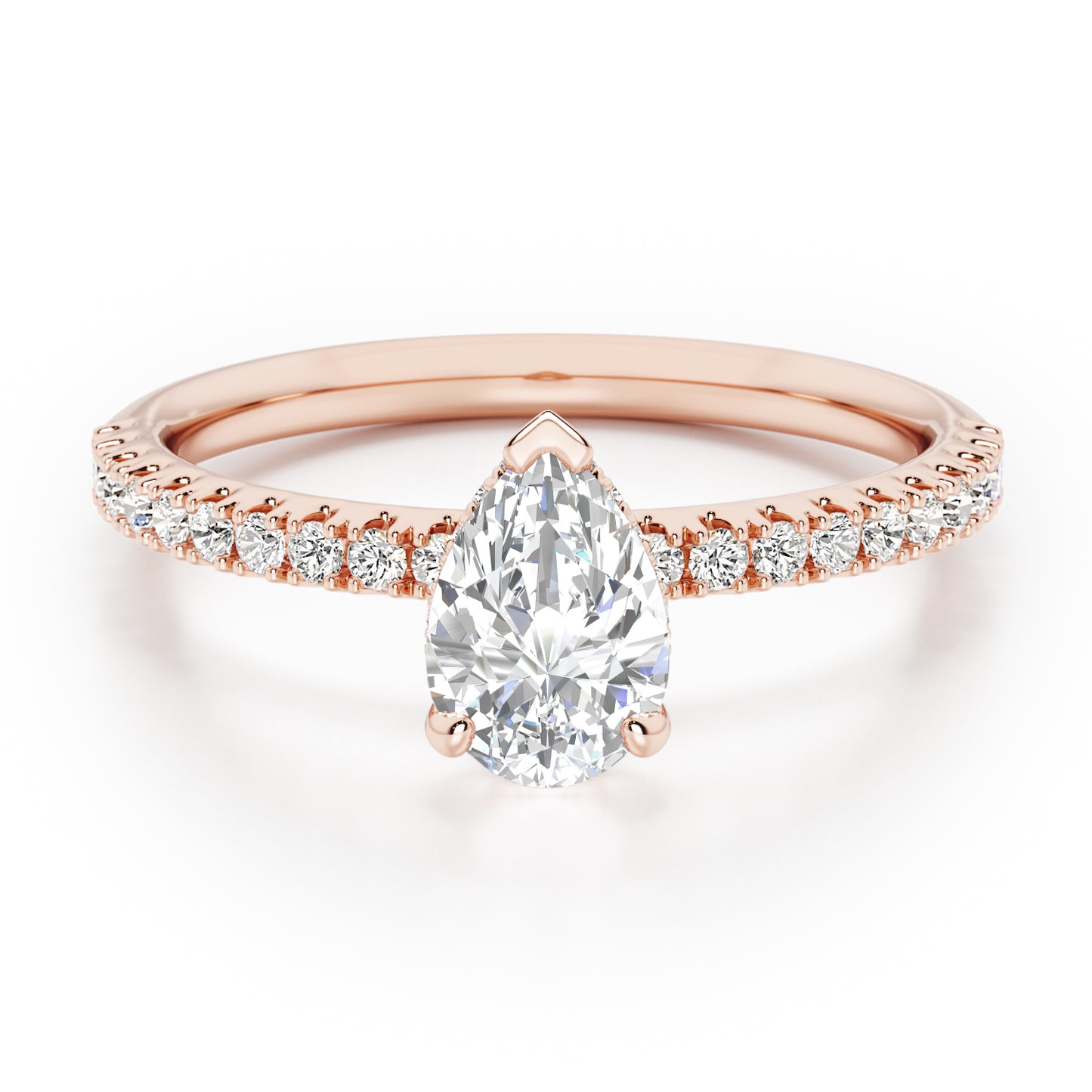 Pear Cut Hidden Halo with Diamond Shoulders Engagement Ring - 2ct+, E/F, VVS - 18ct Rose Gold