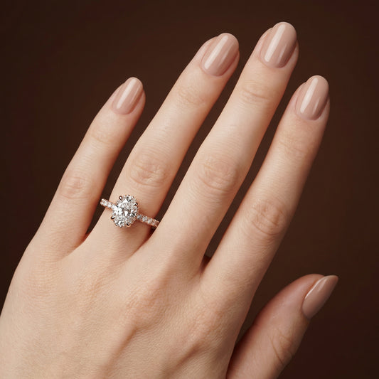 Oval Cut Hidden Halo with Diamond Shoulders Engagement Ring - 2ct+, E/F, VVS - 18ct Rose Gold
