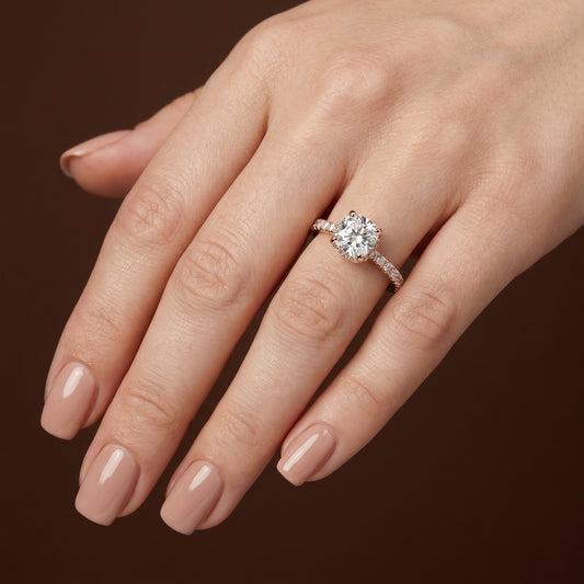 Cushion Cut Hidden Halo with Diamond Shoulders Engagement Ring - 2ct+, E/F, VVS - 18ct Rose Gold