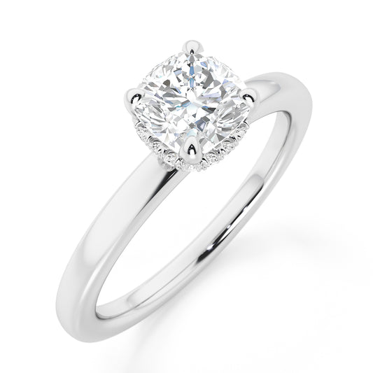 Cushion Cut Hidden Halo Engagement Ring - 2ct+, E/F, VVS - Platinum