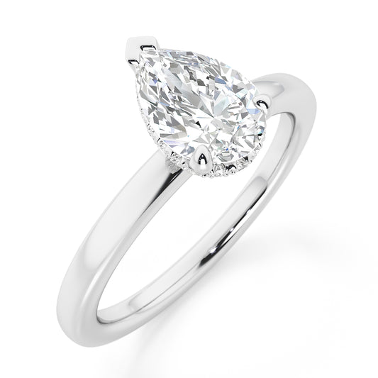Pear Cut Hidden Halo Engagement Ring - 2ct+, E/F, VVS - Platinum