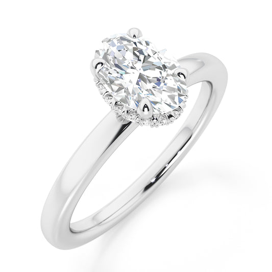 Classic Oval Cut Hidden Halo Engagement Ring - 2ct+, E/F, VVS - Platinum