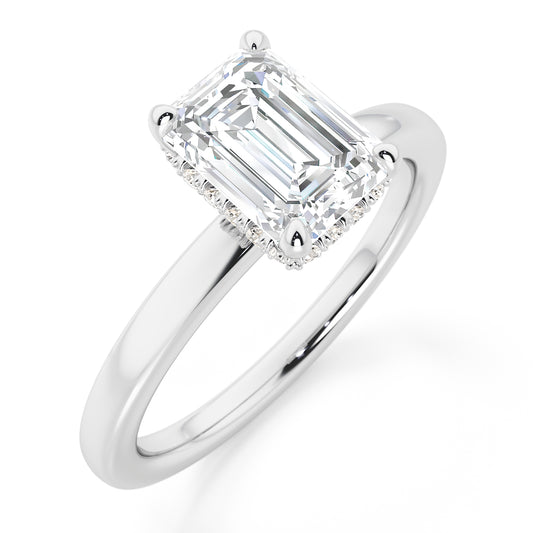 Emerald Cut Hidden Halo Engagement Ring - 2ct+, E/F, VVS - Platinum