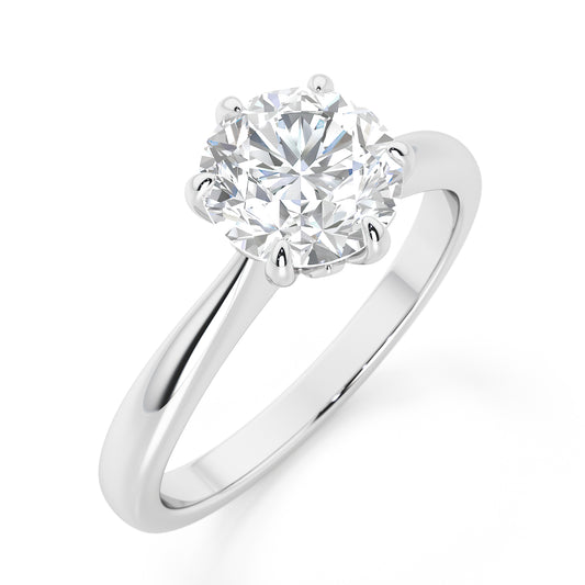Classic 6 Claw Round Cut Solitaire Engagement Ring - 2ct+, E/F, VVS - Platinum