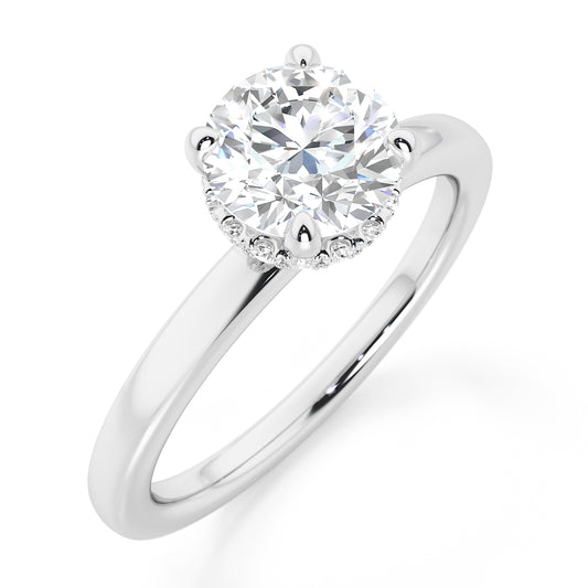 Classic Round Cut Hidden Halo Engagement Ring - 2ct+, E/F, VVS - Platinum