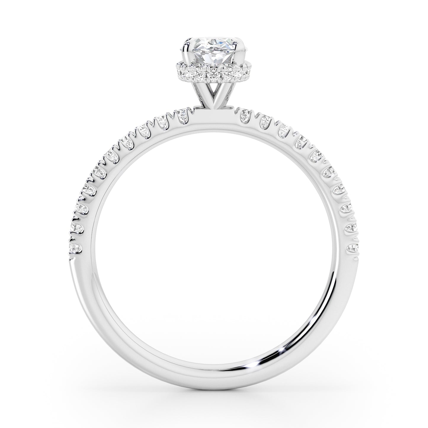 Oval Cut Hidden Halo with Diamond Shoulders Engagement Ring - 2ct+, E/F, VVS - Platinum