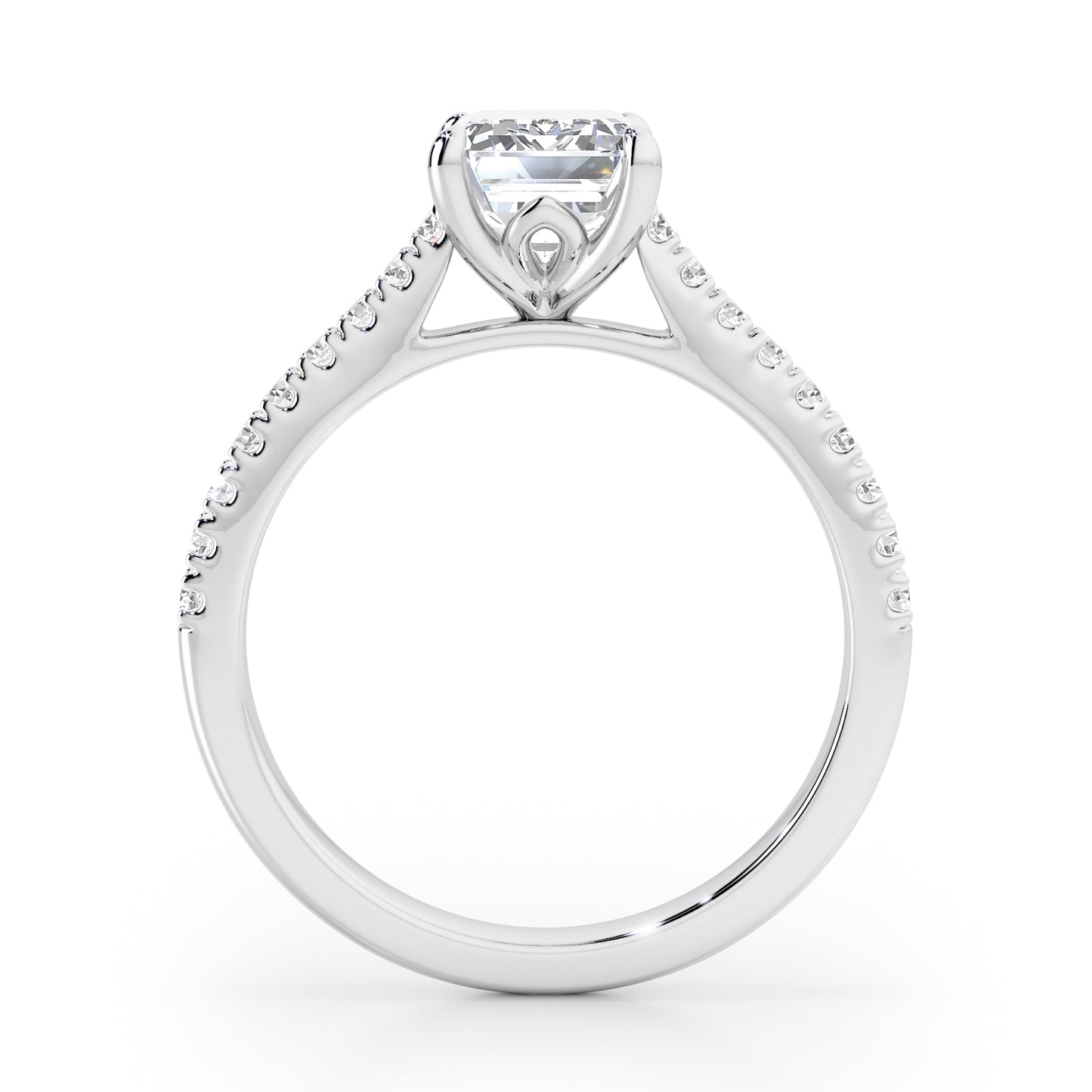 Emerald Cut with Diamond Shoulders Engagement Ring - 2ct+, E/F, VVS - Platinum