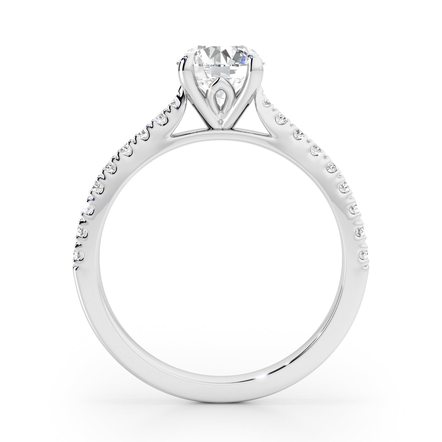 Classic Round Cut with Diamond Shoulders Engagement Ring - 2ct+, E/F, VVS - Platinum