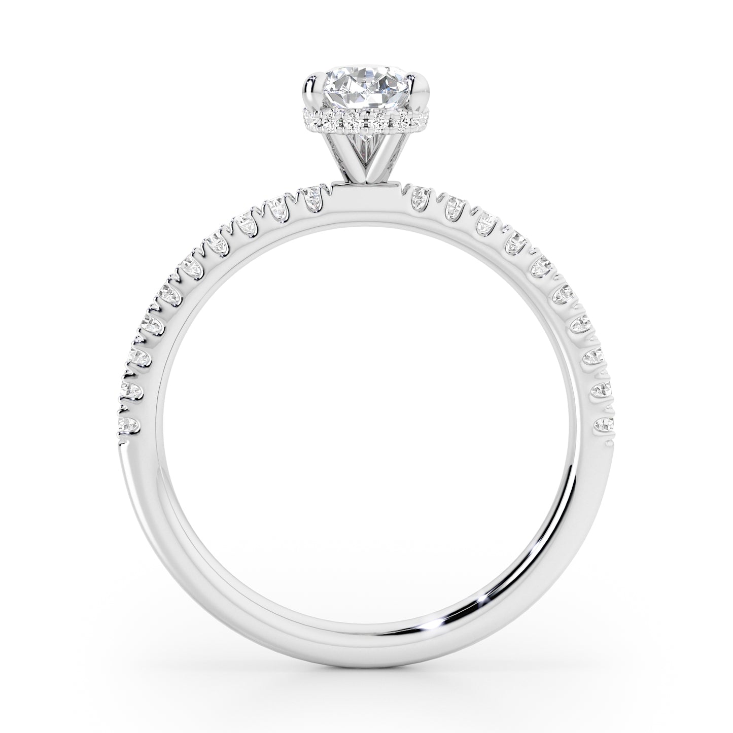 Pear Cut Hidden Halo with Diamond Shoulders Engagement Ring - 2ct+, E/F, VVS - Platinum