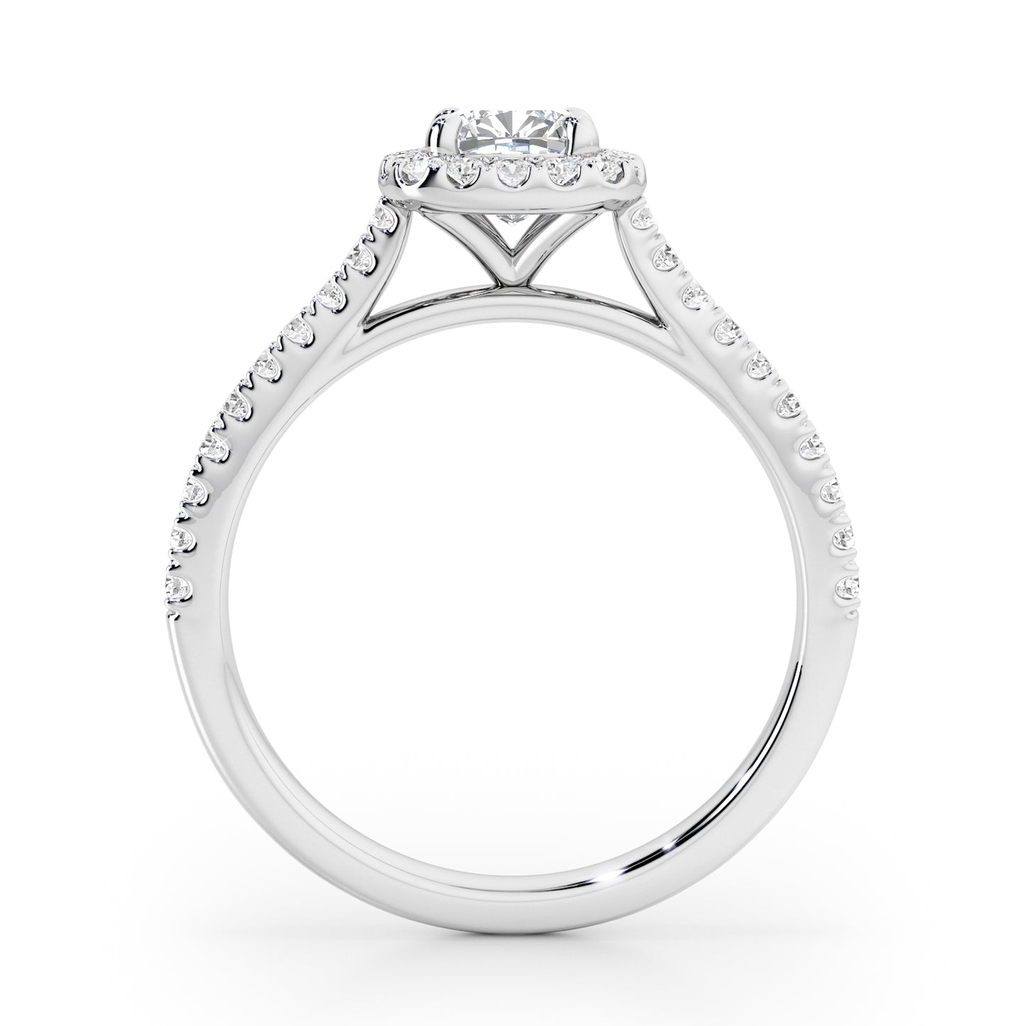 Cushion Cut Halo Engagement Ring with Diamond Shoulders - 2ct+, E/F, VVS - Platinum