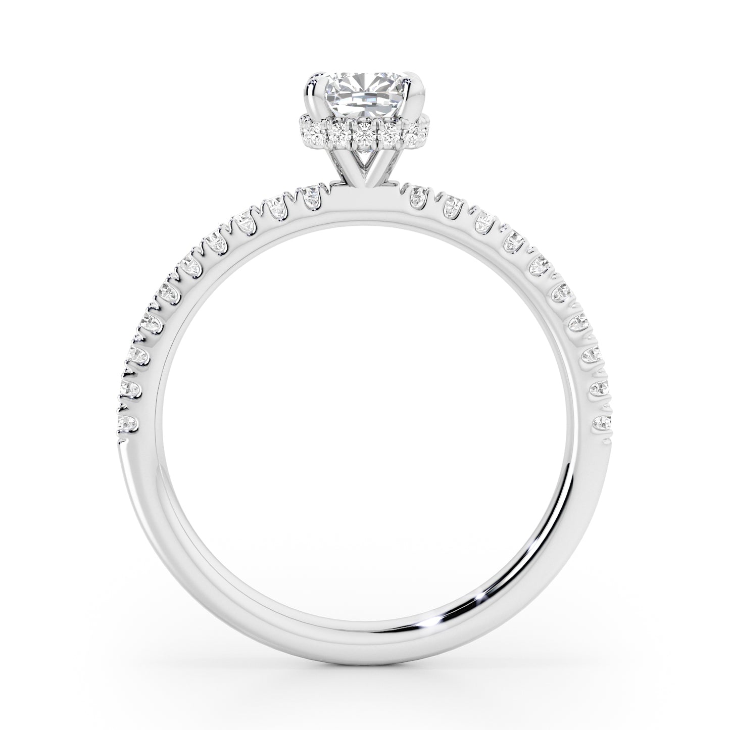 Cushion Cut Hidden Halo with Diamond Shoulders Engagement Ring - 2ct+, E/F, VVS - Platinum