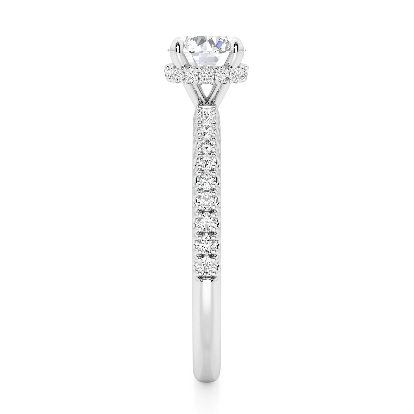 Classic Round Brilliant Cut Hidden Halo with Diamond Shoulders Engagement Ring - 2ct+, E/F, VVS - Platinum