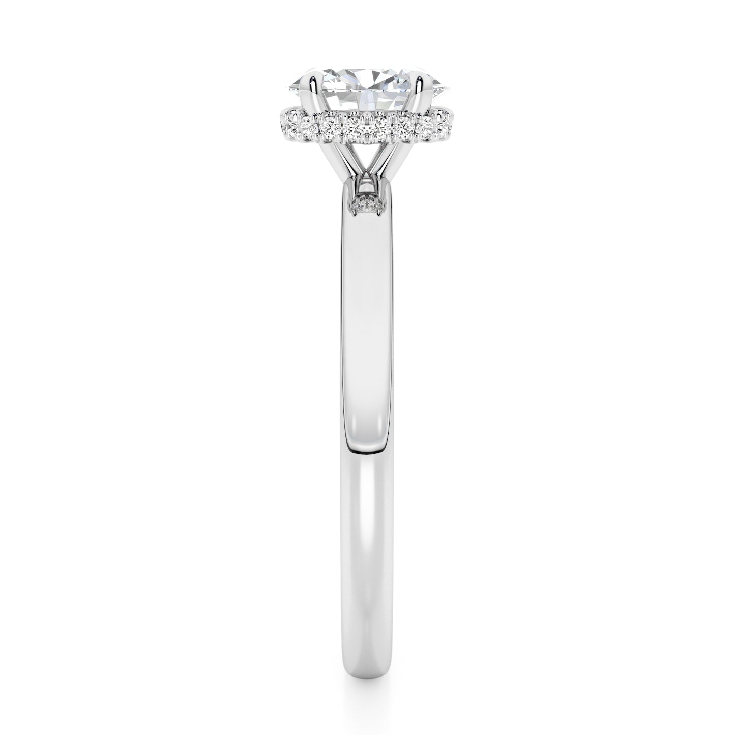 Classic Oval Cut Hidden Halo Engagement Ring - 2ct+, E/F, VVS - Platinum