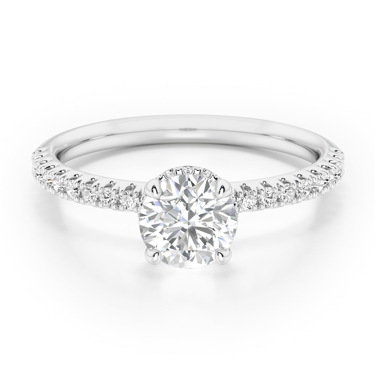 Classic Round Cut Hidden Halo with Diamond Shoulders Engagement Ring - 2ct+, E/F, VVS - Platinum