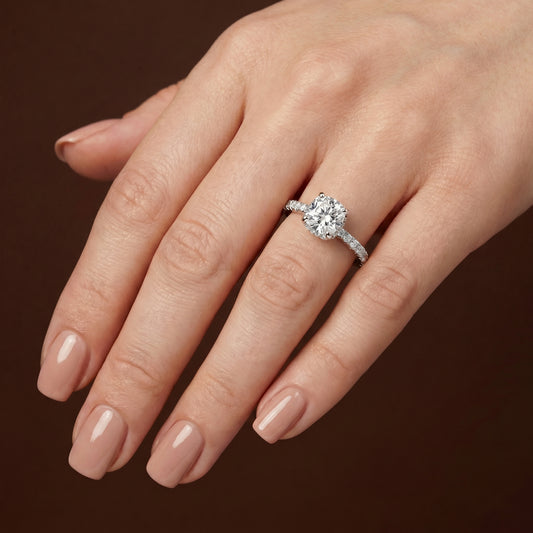 Cushion Cut Hidden Halo with Diamond Shoulders Engagement Ring - 2ct+, E/F, VVS - Platinum