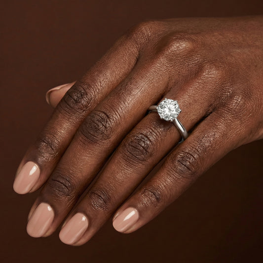 Classic 6 Claw Round Brilliant Cut Solitaire Engagement Ring - 2ct+, E/F, VVS - Platinum