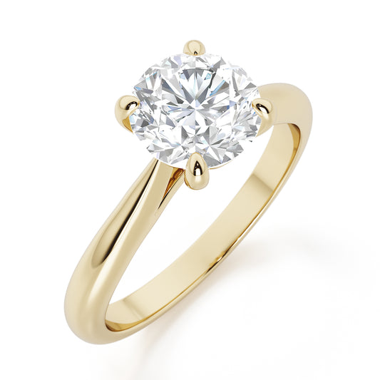 Classic 4 Claw Round Cut Solitaire Engagement Ring - 2ct+, E/F, VVS - 18ct Yellow Gold