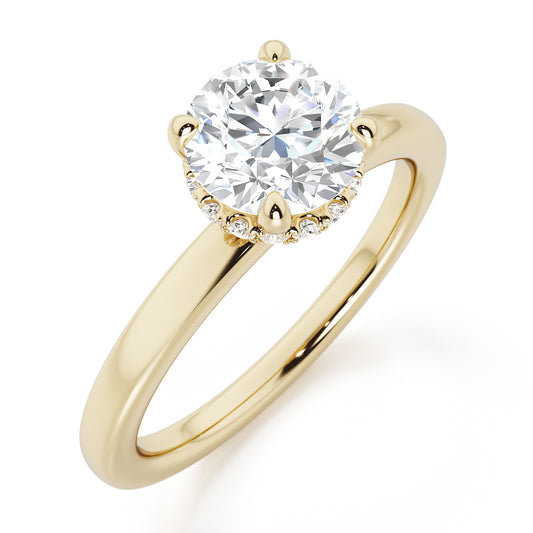 Classic Round Cut Hidden Halo Engagement Ring - 2ct+, E/F, VVS - 18ct Yellow Gold