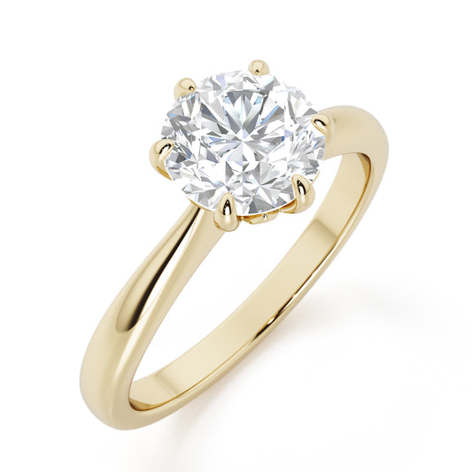 Classic 6 Claw Round Cut Solitaire Engagement Ring - 2ct+, E/F, VVS - 18ct Yellow Gold