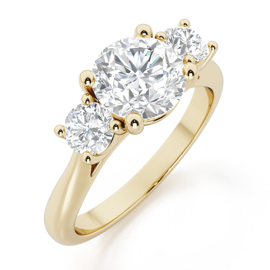 Round Cut Trilogy Engagement Ring - 3ct+, E/F, VVS - 18ct Yellow Gold