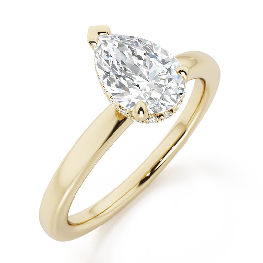 Pear Cut Hidden Halo Engagement Ring - 2ct+, E/F, VVS - 18ct Yellow Gold