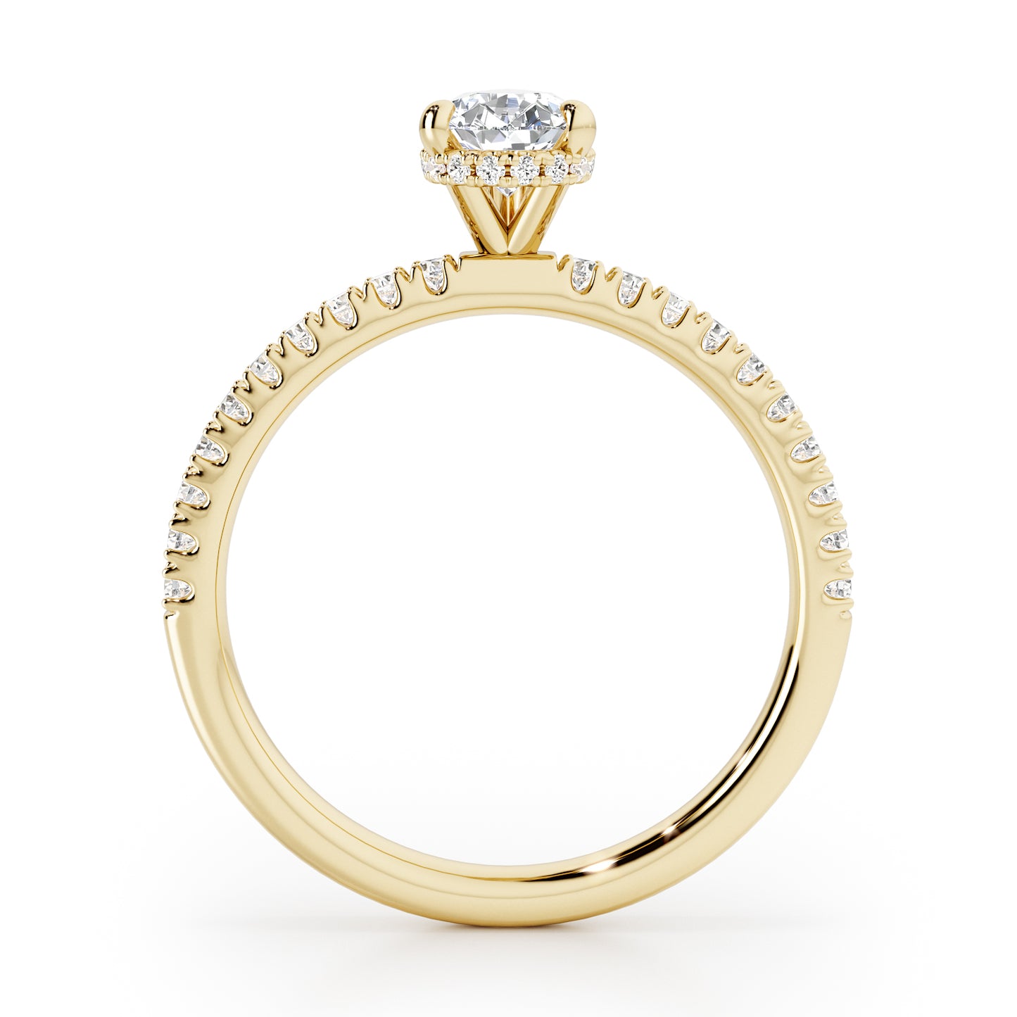Pear Cut Hidden Halo with Diamond Shoulders Engagement Ring - 2ct+, E/F, VVS - 18ct Yellow Gold