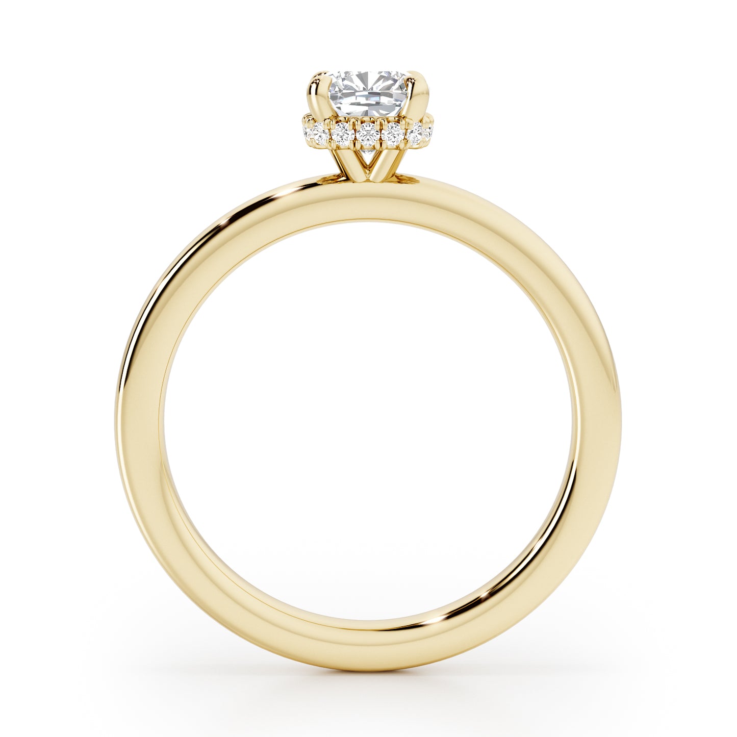 Cushion Cut Hidden Halo Engagement Ring - 2ct+, E/F, VVS - 18ct Yellow Gold