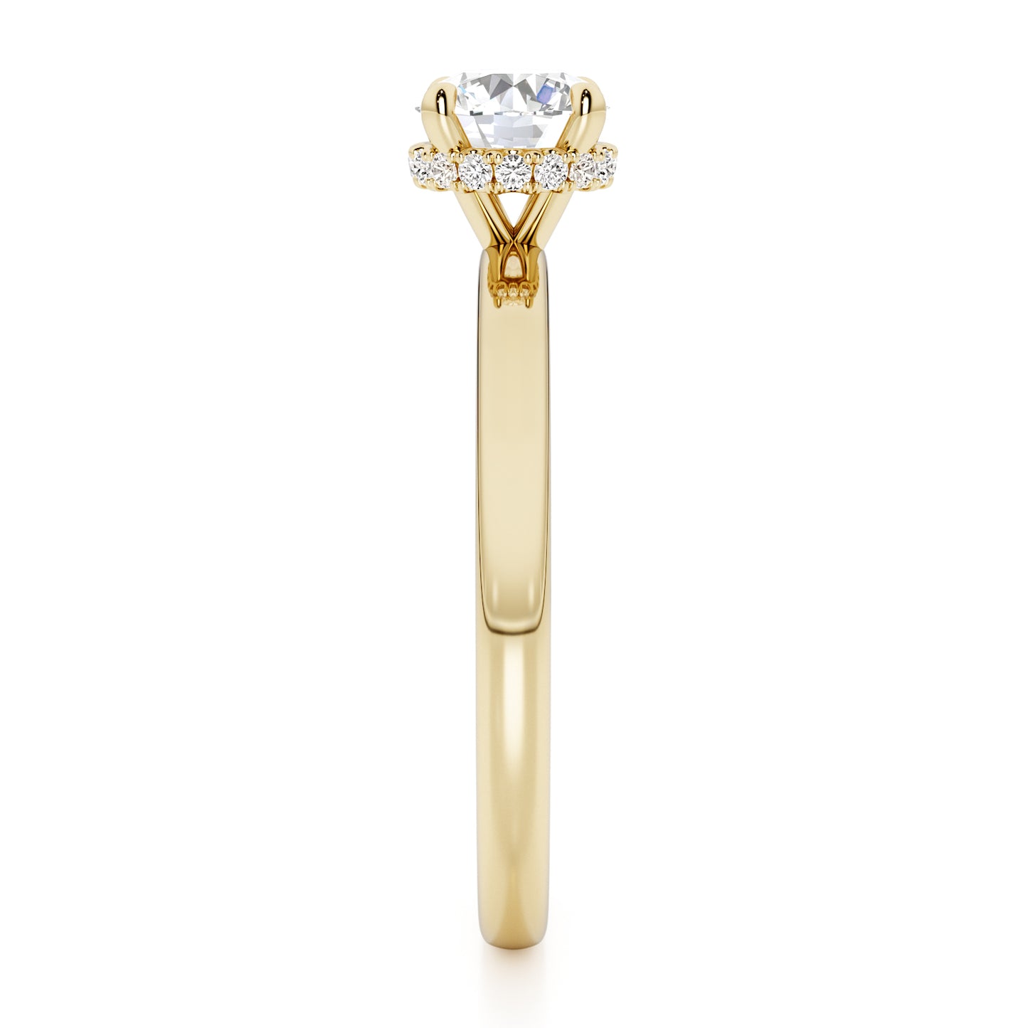 Classic Round Cut Hidden Halo Engagement Ring - 2ct+, E/F, VVS - 18ct Yellow Gold