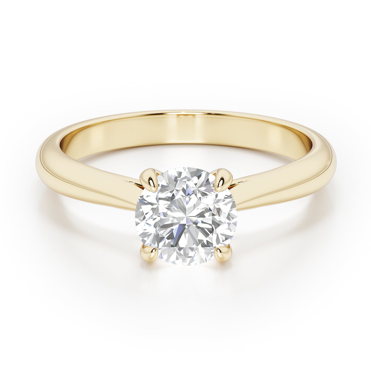 Classic 4 Claw Round Cut Solitaire Engagement Ring - 2ct+, E/F, VVS - 18ct Yellow Gold