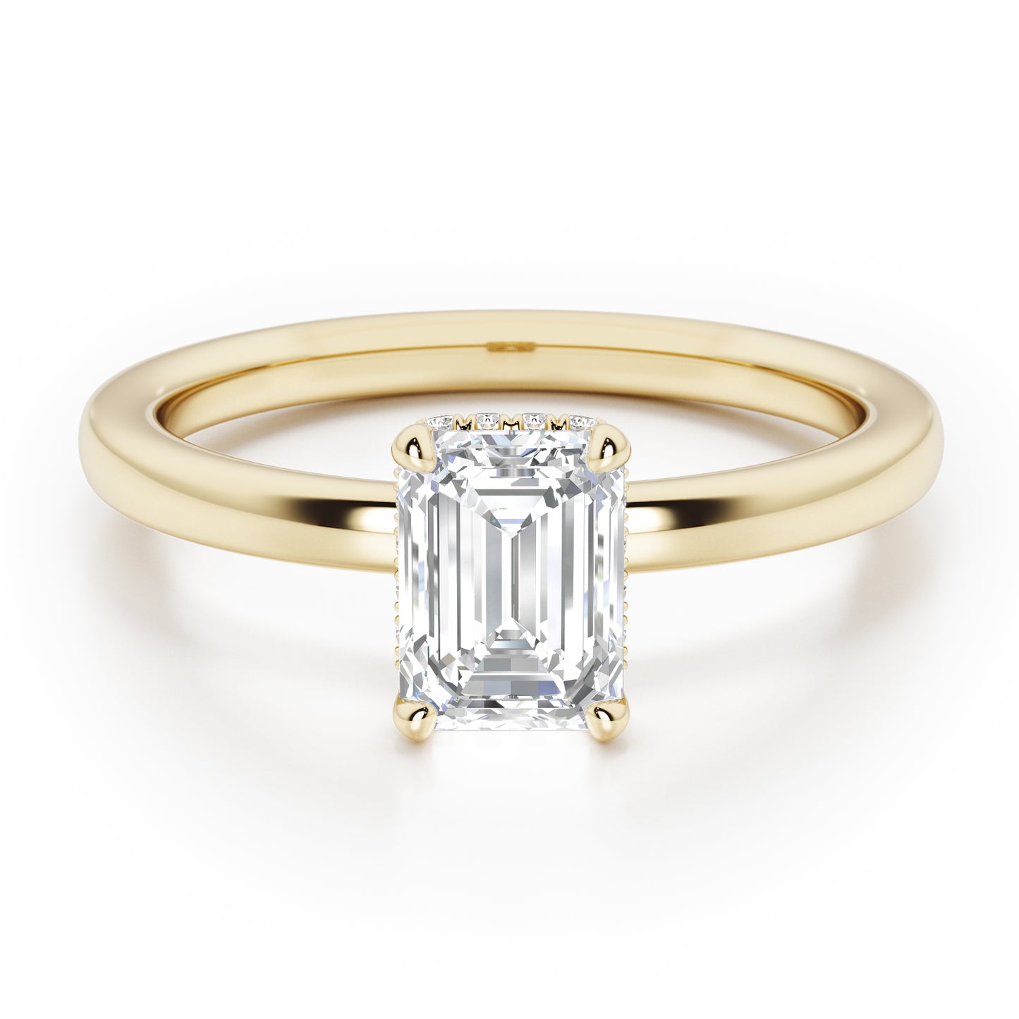 Emerald Cut Hidden Halo Engagement Ring - 2ct+, E/F, VVS - 18ct Yellow Gold