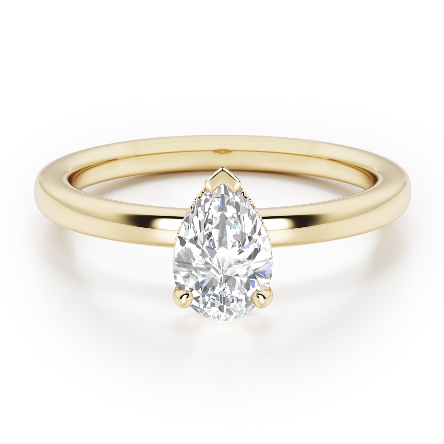Pear Cut Hidden Halo Engagement Ring - 2ct+, E/F, VVS - 18ct Yellow Gold