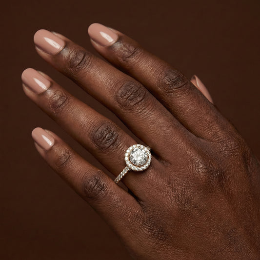 4 Claw Round Brilliant Cut Halo Engagement Ring with Diamond Shoulders - 1ct+, E/F, VVS - 18ct Yellow Gold