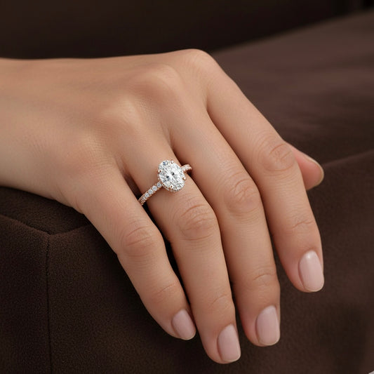 Oval Cut Hidden Halo with Diamond Shoulders Engagement Ring - 2ct+, E/F, VVS - 18ct Rose Gold