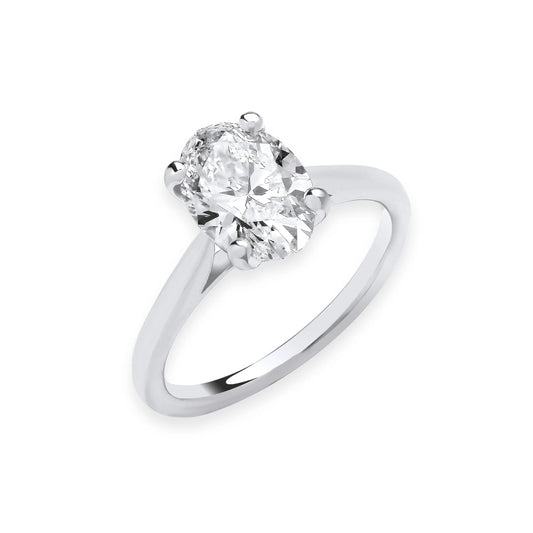 2.00ct Oval Cut Solitaire Engagement Ring - D/E, VVS/VS - IGI - 18ct White Gold