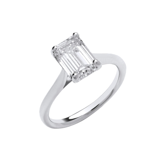2.00ct Emerald Cut Solitaire Engagement Ring - D/E, VVS/VS - IGI - 18ct White Gold