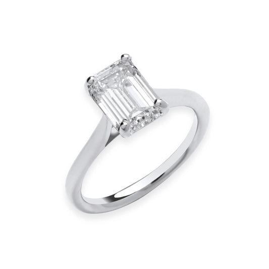 2.00ct Emerald Cut Solitaire Engagement Ring - D/E, VVS/VS - IGI - 18ct White Gold