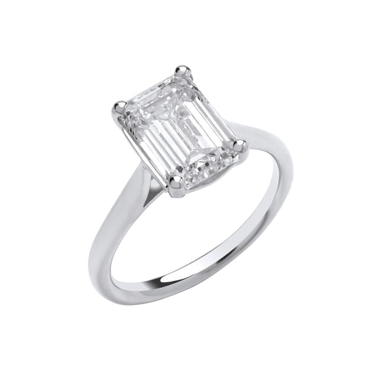 3.00ct Emerald Cut Solitaire Engagement Ring - D/E, VVS/VS - IGI - 18ct White Gold