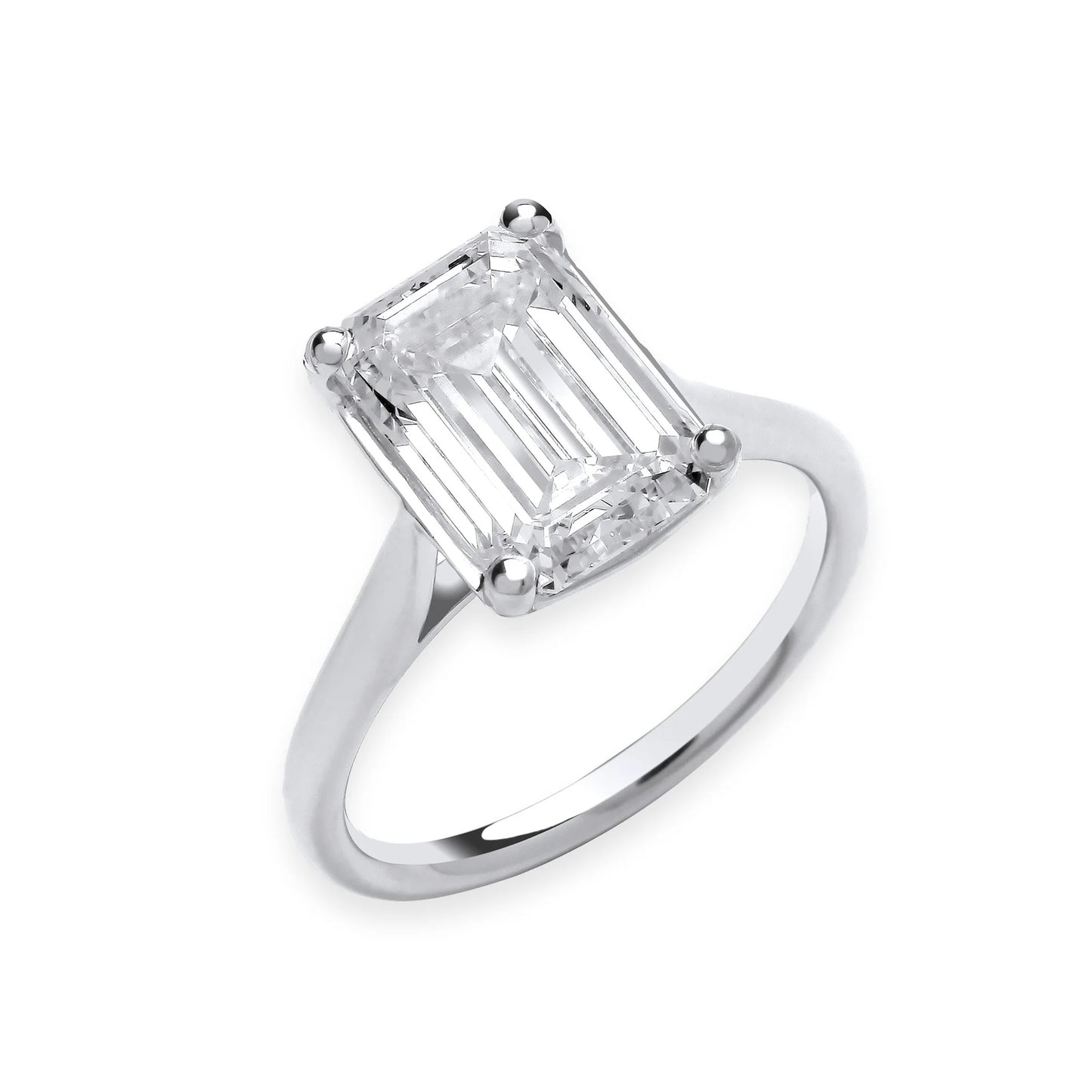 4.00ct Emerald Cut Solitaire Engagement Ring - D/E, VVS/VS - IGI - 18ct White Gold