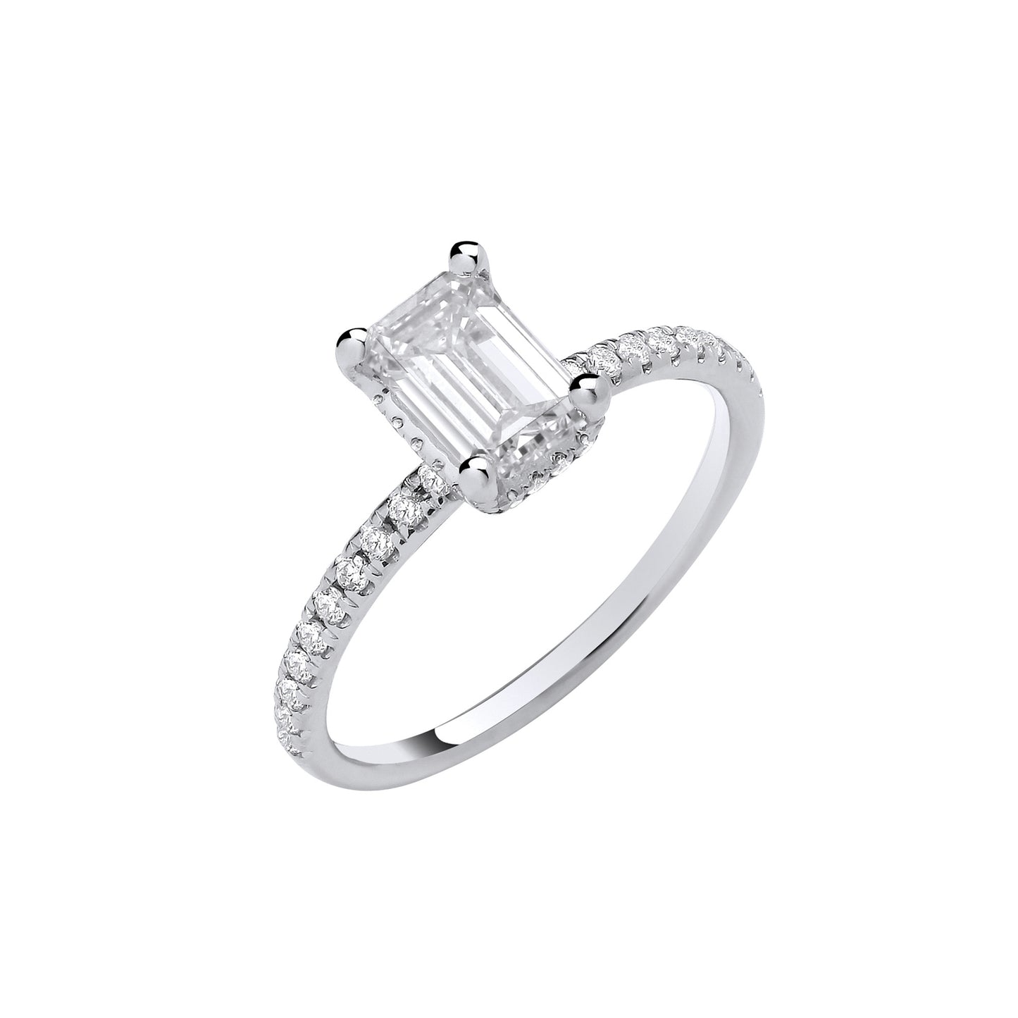 1.23ct Emerald Cut Hidden Halo & Diamond Shoulder Engagement Ring - D/E, VVS/VS - IGI - 18ct White Gold